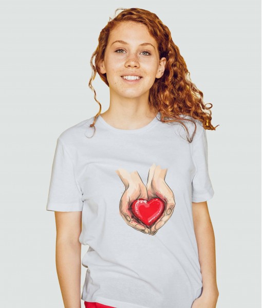 Дамска тениска с щампа Арт Sketch of hands holding heart - TShirtArtShop.com